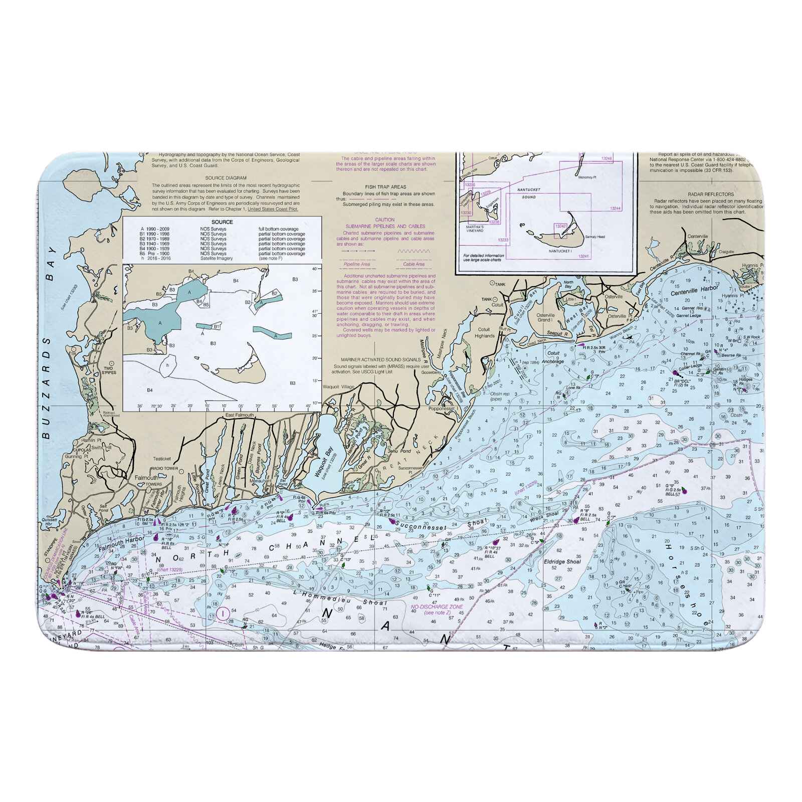 Breakwater Bay Nautical Chart Falmouth MA Rectangle Memory Foam Non