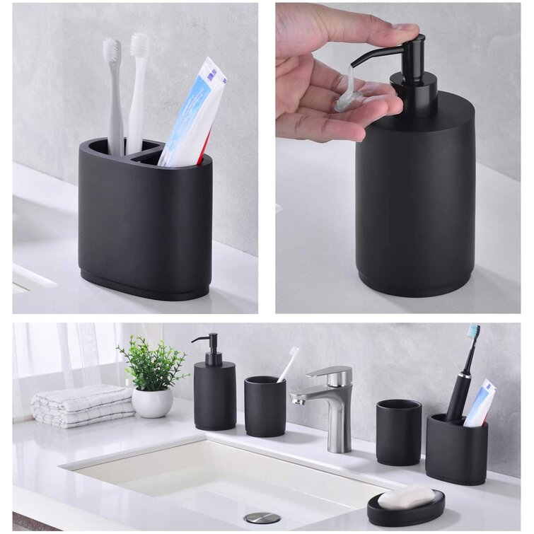 Bathroom Accessory Set Bath Resin Cup Toothbrush Holder Soap Dispenser 5 Piece 