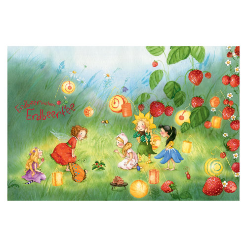 Evie the Strawberry Fairy - Lanterns 2.25m x 3.36m Textured Matt Peel & Stick Wall Mural East Urban Home