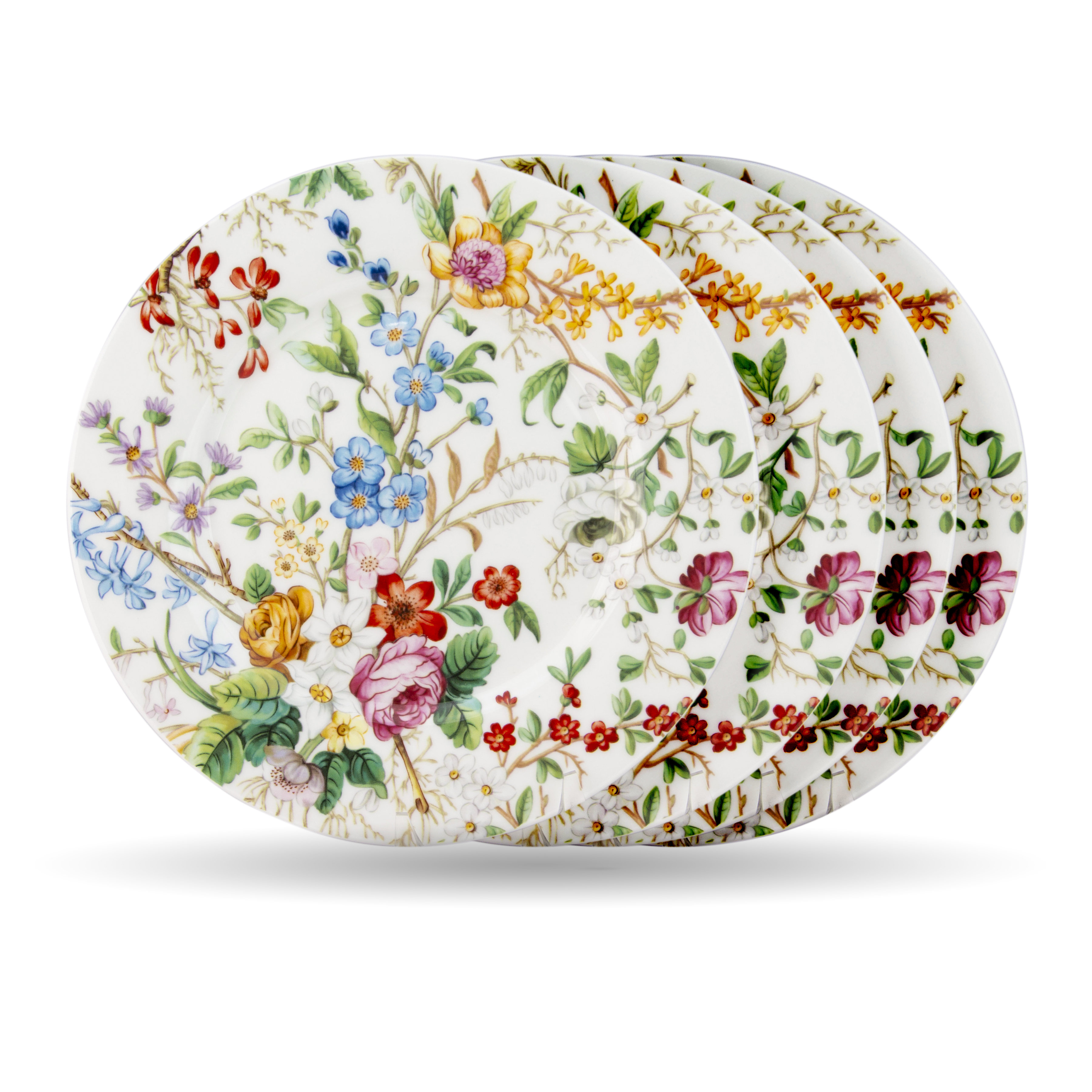 Red Barrel Studio® Brunsde Rose Garden Bone China Dessert Plate, Set Of