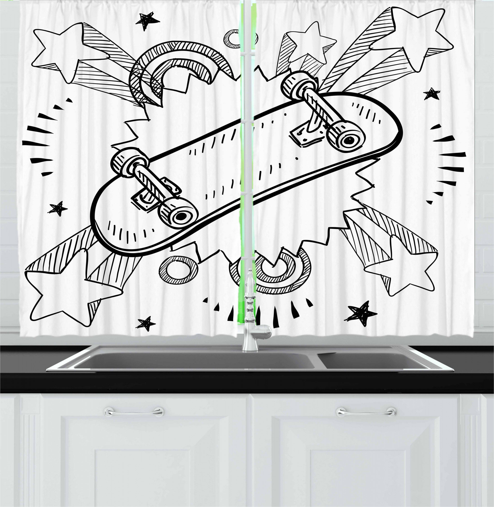 East Urban Home Doodle 2 Piece Kitchen Curtain Wayfair