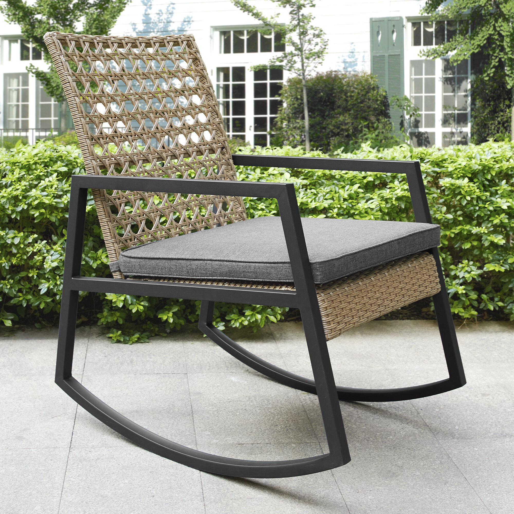 shifflett modern patio rocking chair with cushions