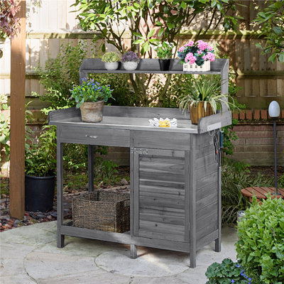 Outdoor Garden Potting Bench Table Work Bench Metal Tabletop