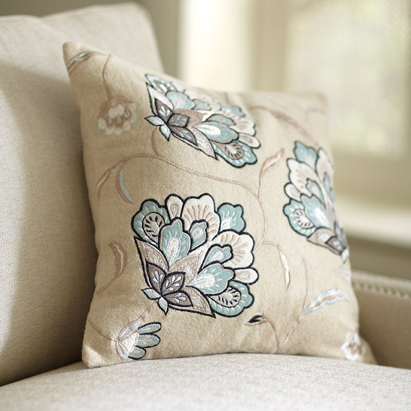 Birch Lane Heritage Odette Embroidered Felt Floral 18 Pillow