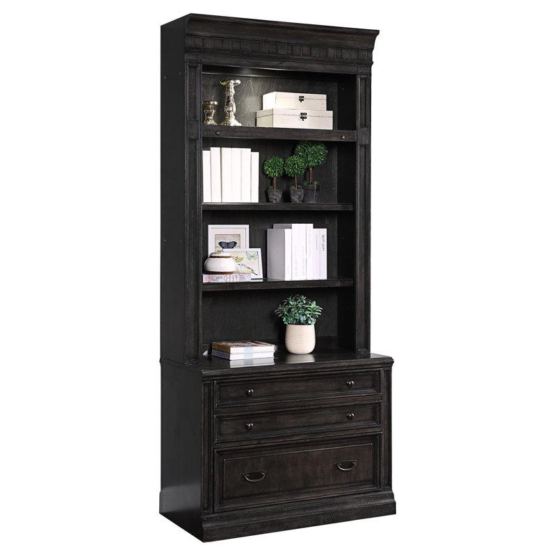 Fc Design 2 Piece Lateral File Cabinet With Bookcase Hutch And Energy Efficient Led In Washed Charcoal Finish Wayfair