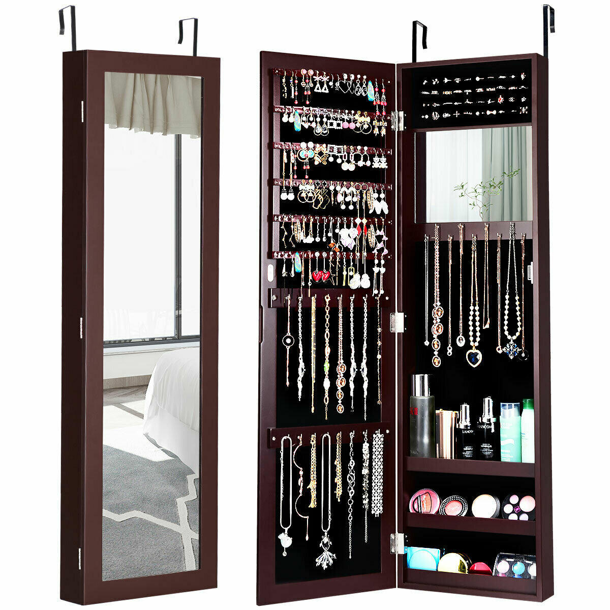 Ebern Designs Maura Storage Organizer Over The Door Wall Mounted Jewelry Armoire With Mirror Reviews Wayfair