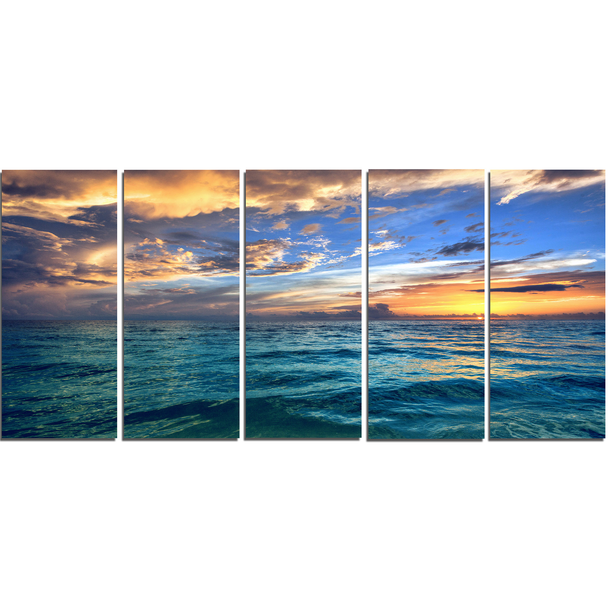 Designart Exotic Tropical Beach At Sunset 5 Piece Wall Art On Wrapped Canvas Set Reviews Wayfair