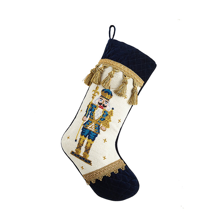 Castleman Nutcracker with Velvet Cuff Toe Needlepoint Stocking