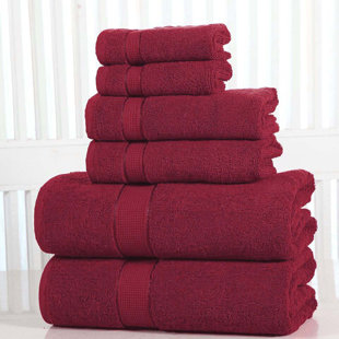 PACK OF 2 HAND TOWELS ZIG ZAG BURGUNDY WINE MAROON CHEVRON PLAIN BORDER COTTON