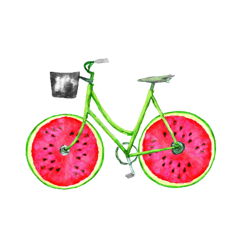 Bright Watermelon Wall Art - Watermelon Bike - Print