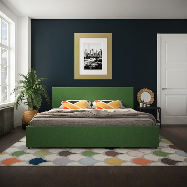 Queen/King Size Platform Bed Frame w/Tufted Headboard Green Upholstered Bed 
