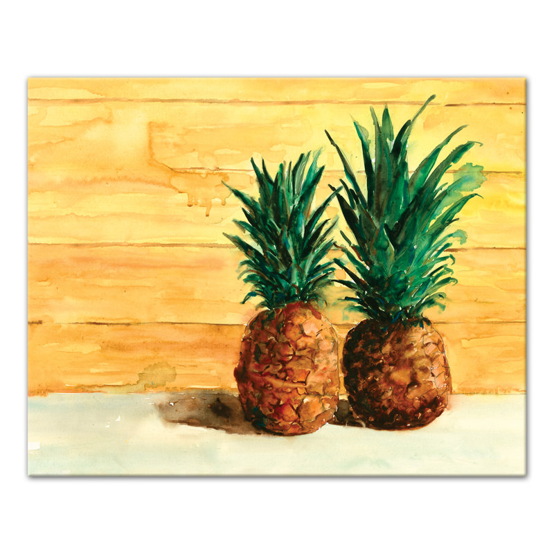 Bay Isle Home Tropical Beached Pineapple Pair Acrylic Painting