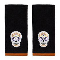 Set of 2 Kitchen Towels Embroidered Sugar Skull Design 16 x 26 Cotton Towels 