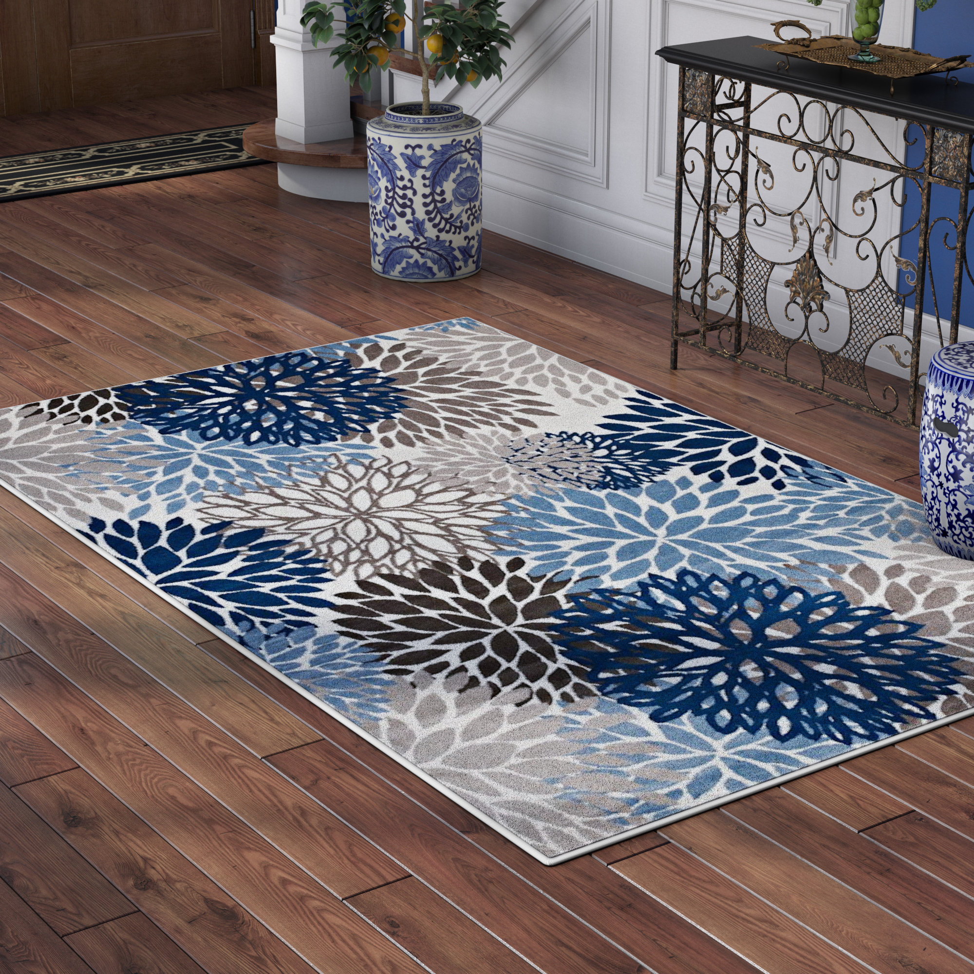 Winston Porter Hillam Vintage Classic Floral Blue Brown Beige Area Rug Reviews Wayfair