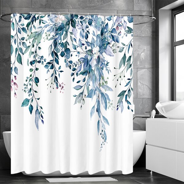 Tropical Flowers Fabric SHOWER CURTAIN 70" w/Hooks Red Green Black Floral 