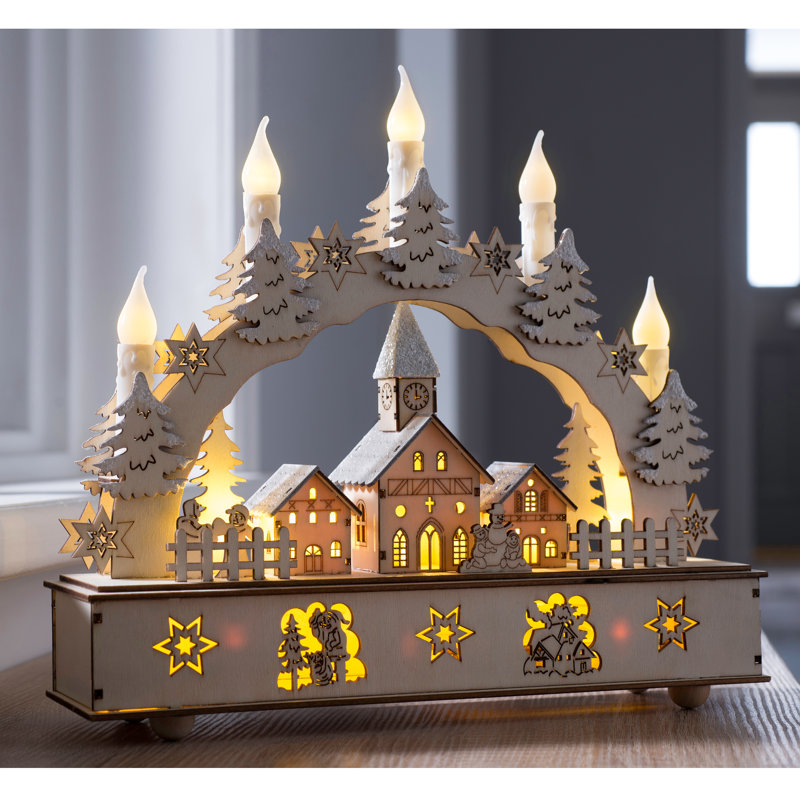 Three Posts Pre Lit Village Scene Candle Bridge Christmas Decoration Reviews Wayfair Co Uk