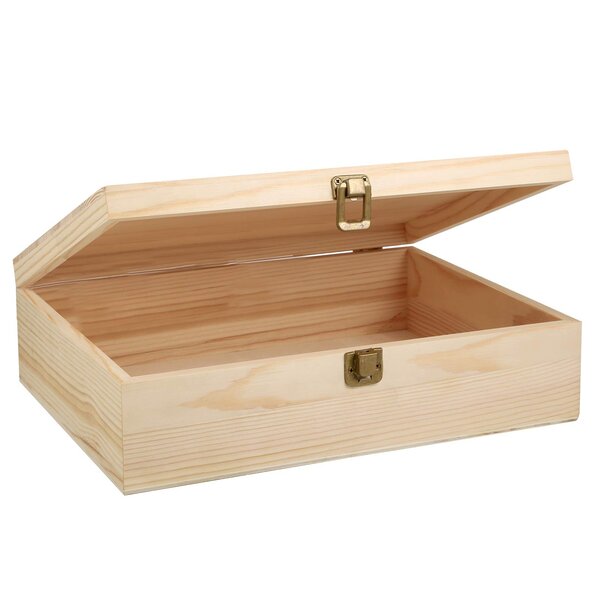 Rectangular Wooden Box /3 Sections Compartments /Lid & Clasp /Memory Pine Craft 