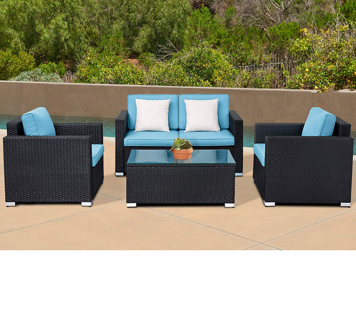 Winston Porter Rooks Outdoor 4 Piece Rattan Black Wicker W Coffee Winston Porter Rooks Outdoor 4 Piece