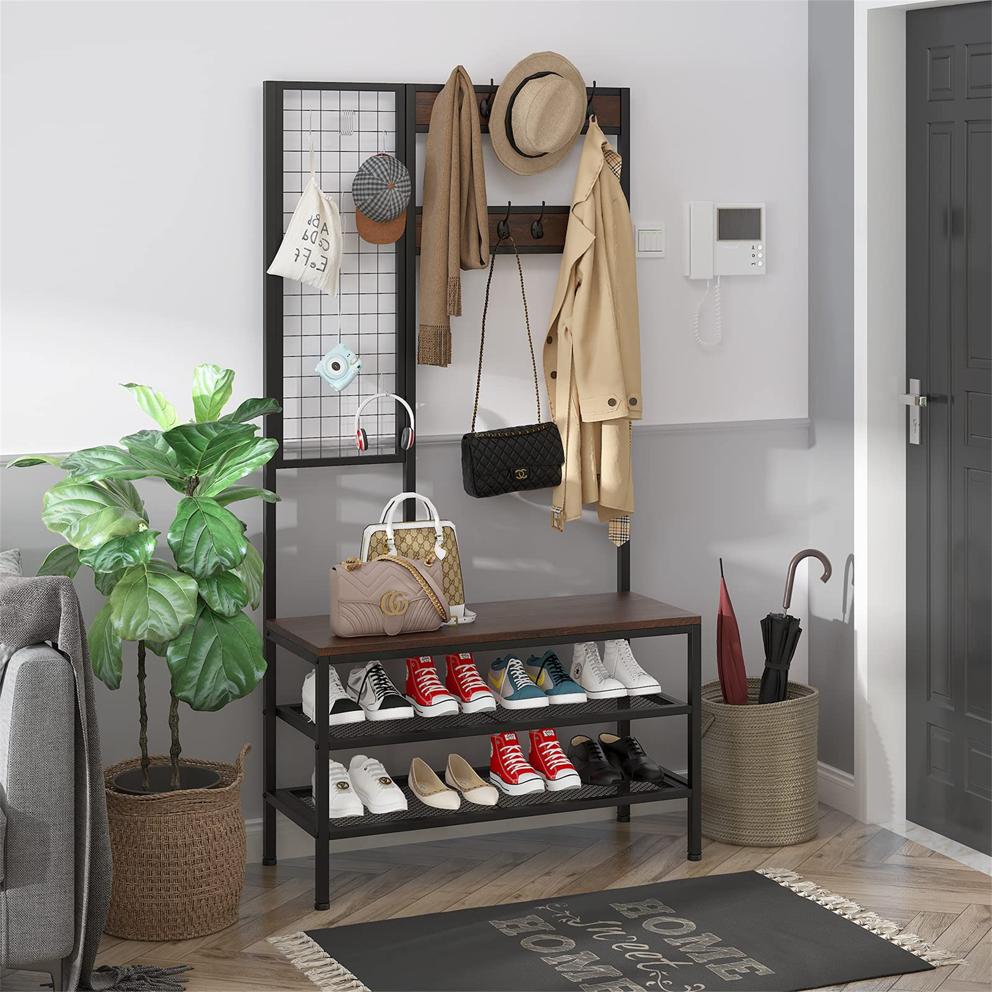 large hall tree with shoe storage