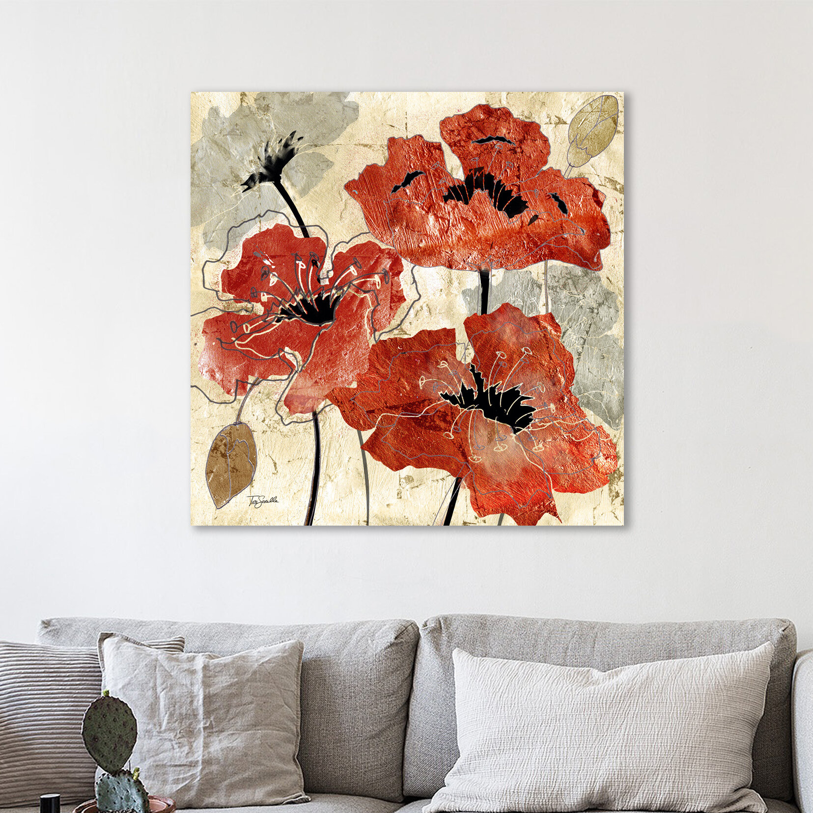 Charlton Home® Silver And Red Poppies by Tre Sorelle Studios - Wrapped ...