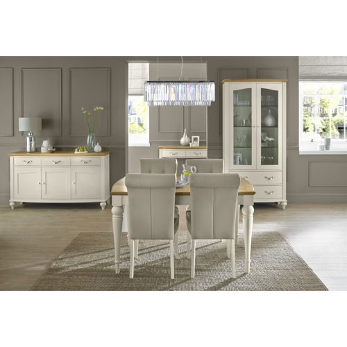 Osvaldo Extendable Dining Set with 4 Chairs August Grove Colour (Table Base) / Colour (Table Top): Antique White/Pale Oak, Size: 77cm H x 180cm W x 90