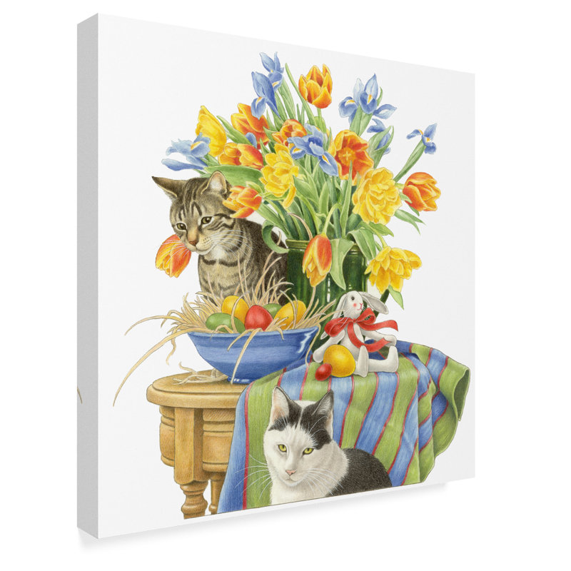 Trademark Art Cats In The Flowers Acrylic Painting Print On