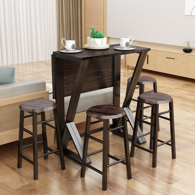 Ebern Designs 5 Pieces Dining Room Bar Table Set With 4 Bar Stools