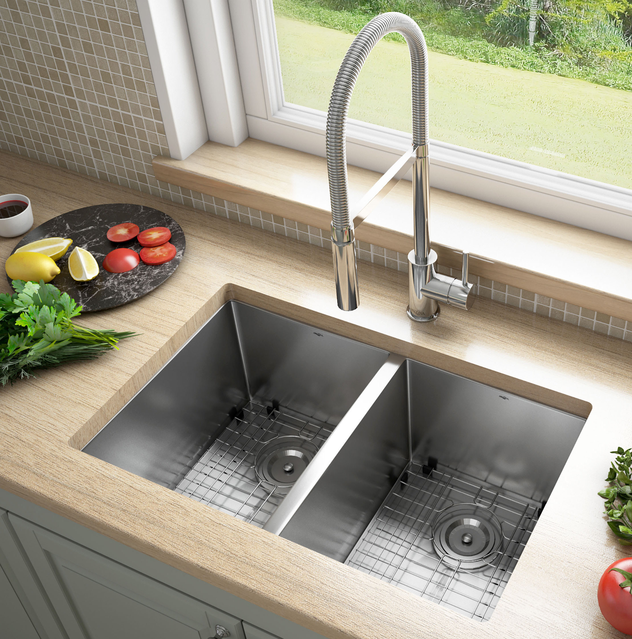 Ancona Prestige 28 L X 18 W Double Basin Undermount Kitchen Sink