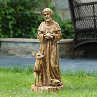 Fiacre Patron of Gardeners Handmade Statue of St Bird with Cat Dog