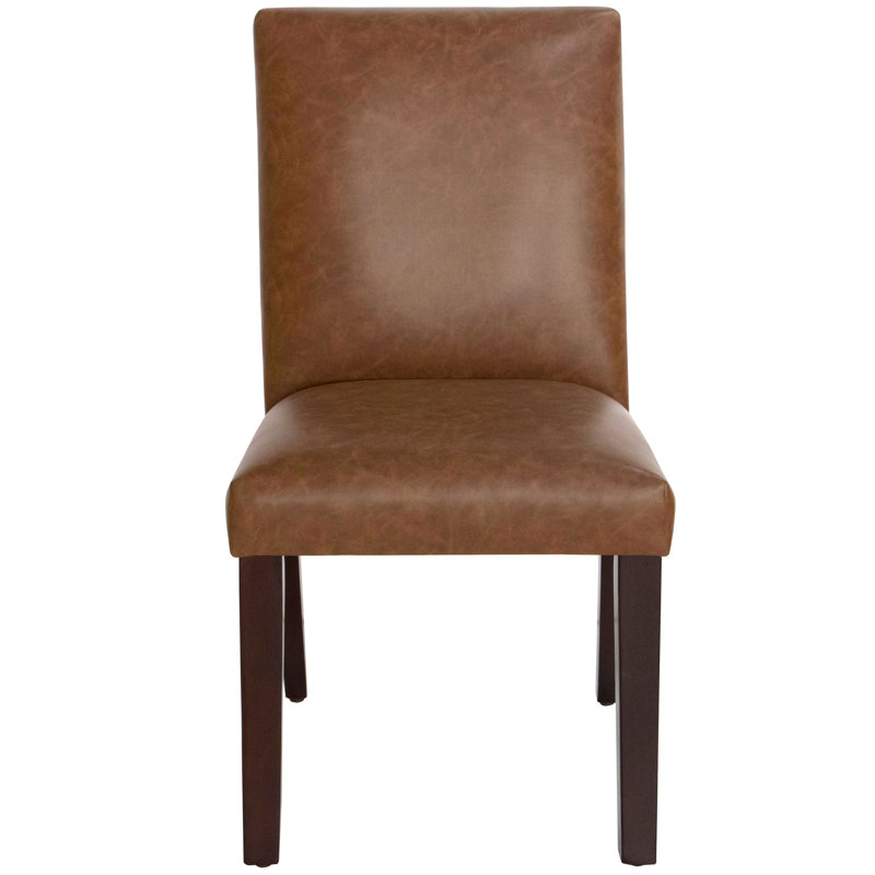 Williston Forge Lexie Leather Upholstered Wood Side Chair In Brown