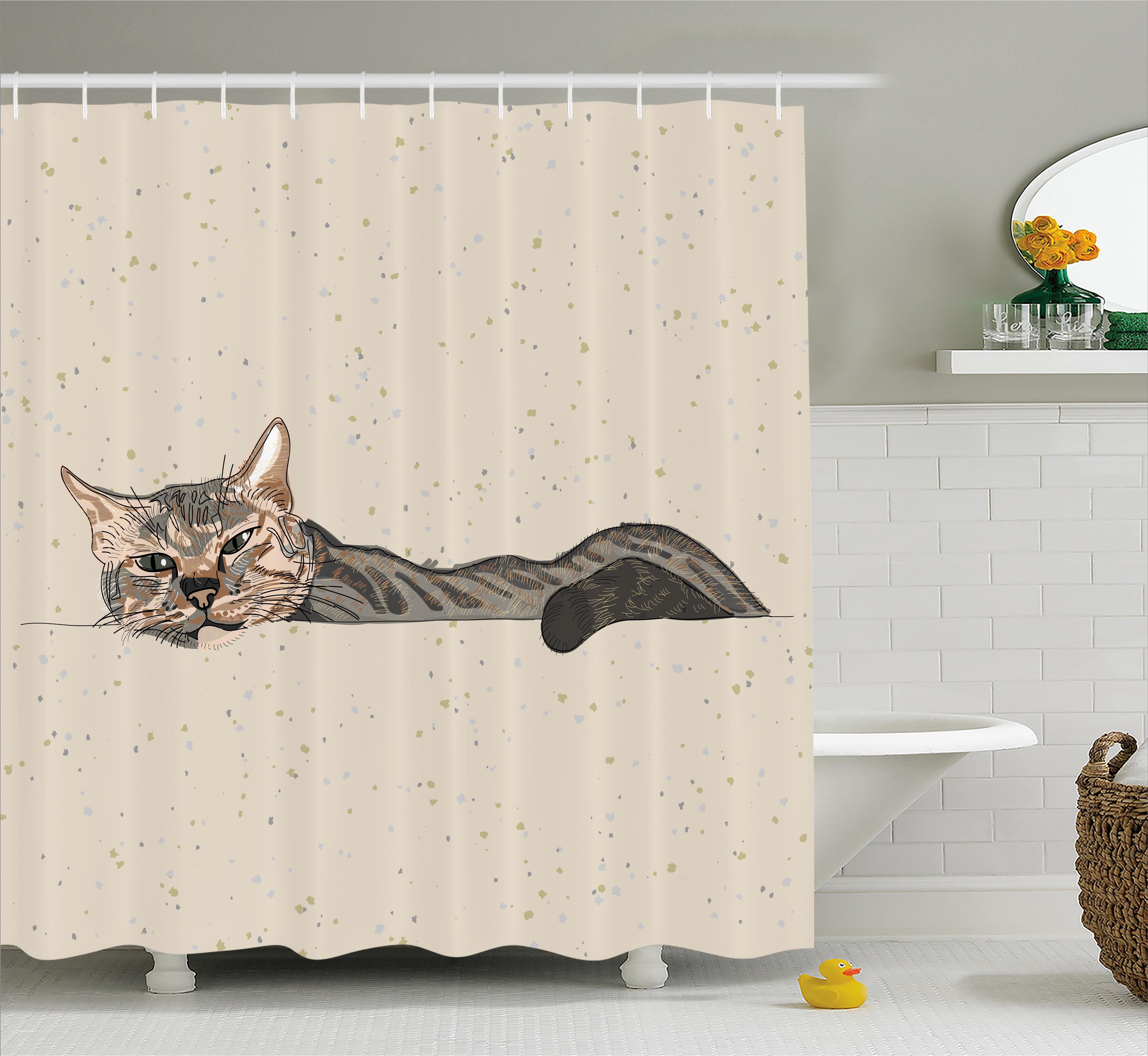 Bless international Animal Lazt Sleepy Cat Figure Single Shower Curtain ...