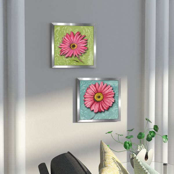 Ebern Designs Blooming Daisy Iv 2 Piece Framed Acrylic Painting