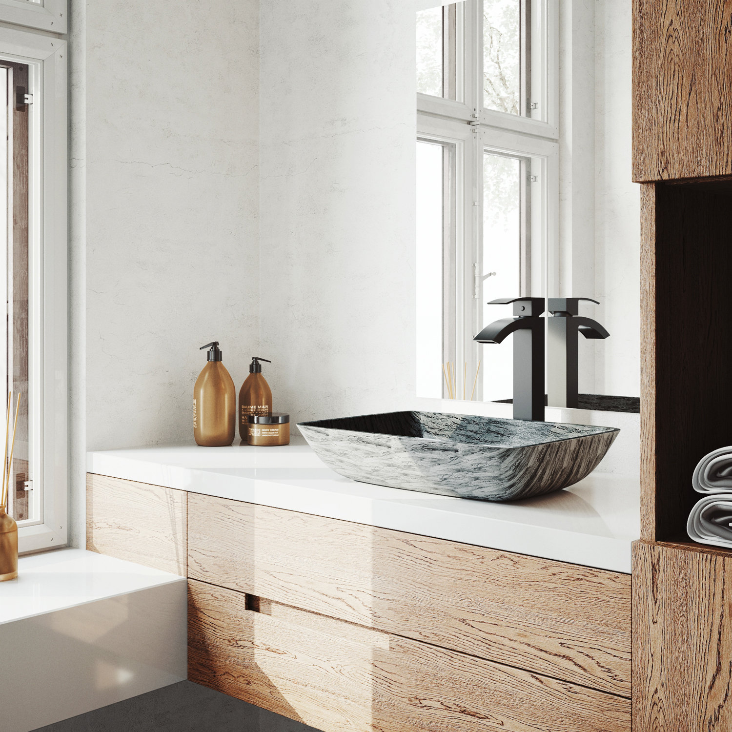 Vigo Titanium Gray Glass Rectangular Vessel Bathroom Sink With Faucet Reviews Wayfair