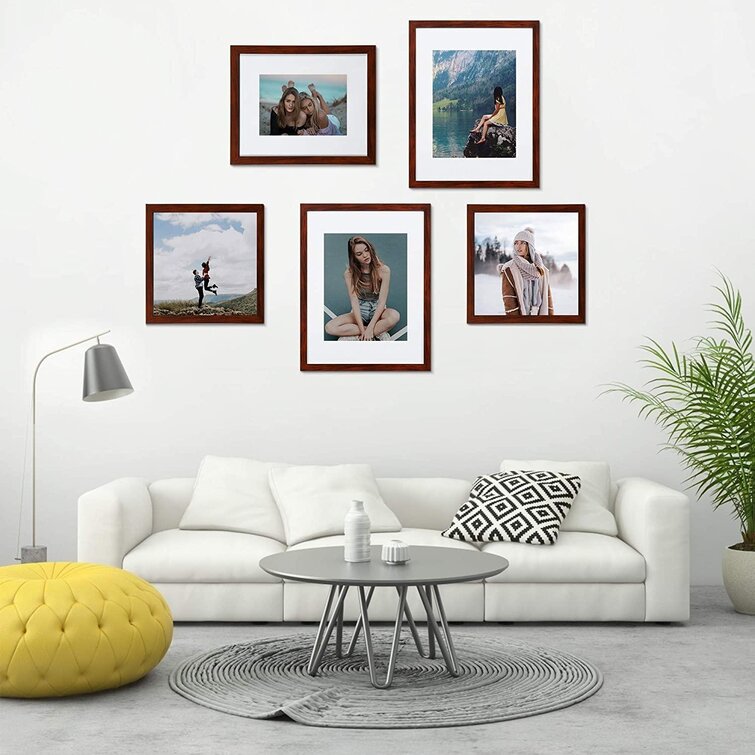 Latitude Run 12x16 Picture Frame Set Of 5 Display Pictures 8 5x11 With Mat Or 12x16 Without Mat Wall Gallery Photo Frames Oak Wayfair