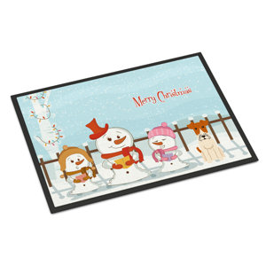 Merry Christmas Carolers Wire Fox Terrier Doormat