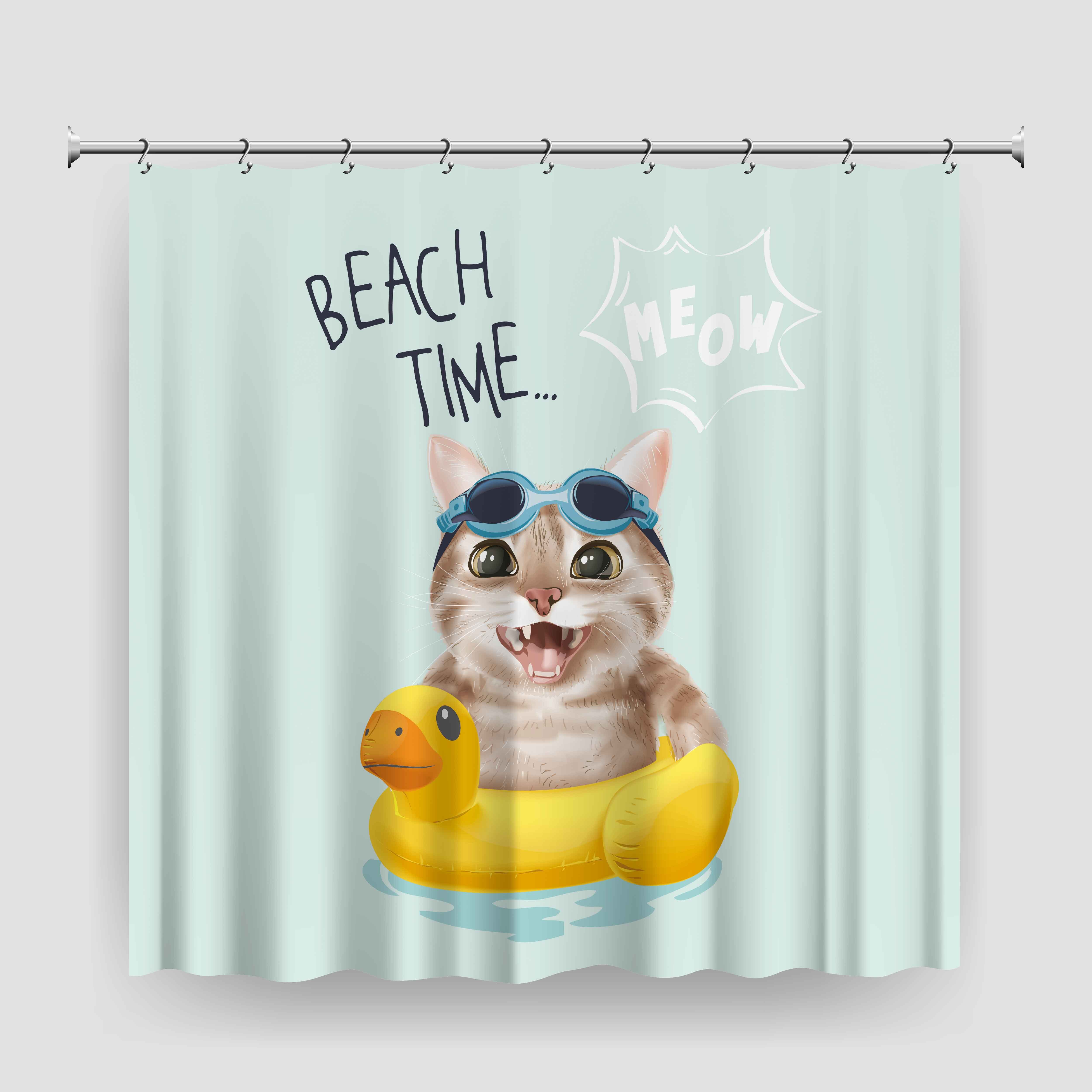 Animal Cat Kitty Fabric Shower Curtain Decor with 12 Hooks Waterproof 71/"x71/" In