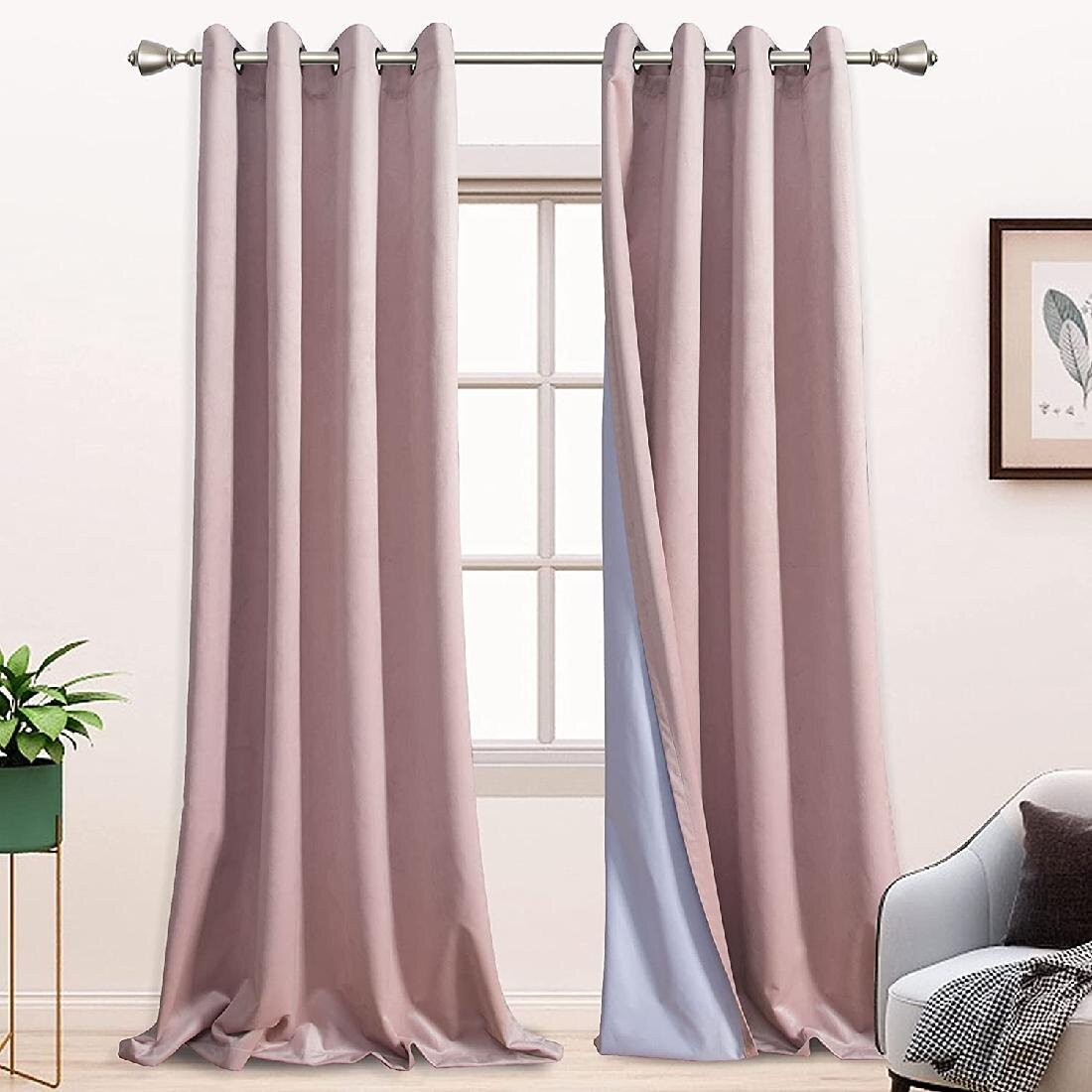 2Pcs Window Curtain Eyelets 100% Blackout Solid Curtain Drapes Thermal Insulated