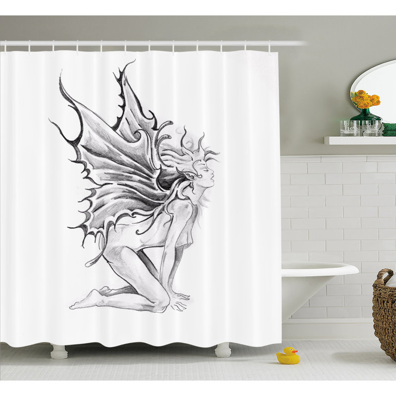 Ambesonne Tattoo Artistic Pencil Drawing Fairy Opening Its Angel Wings Shower Curtain Set Wayfair