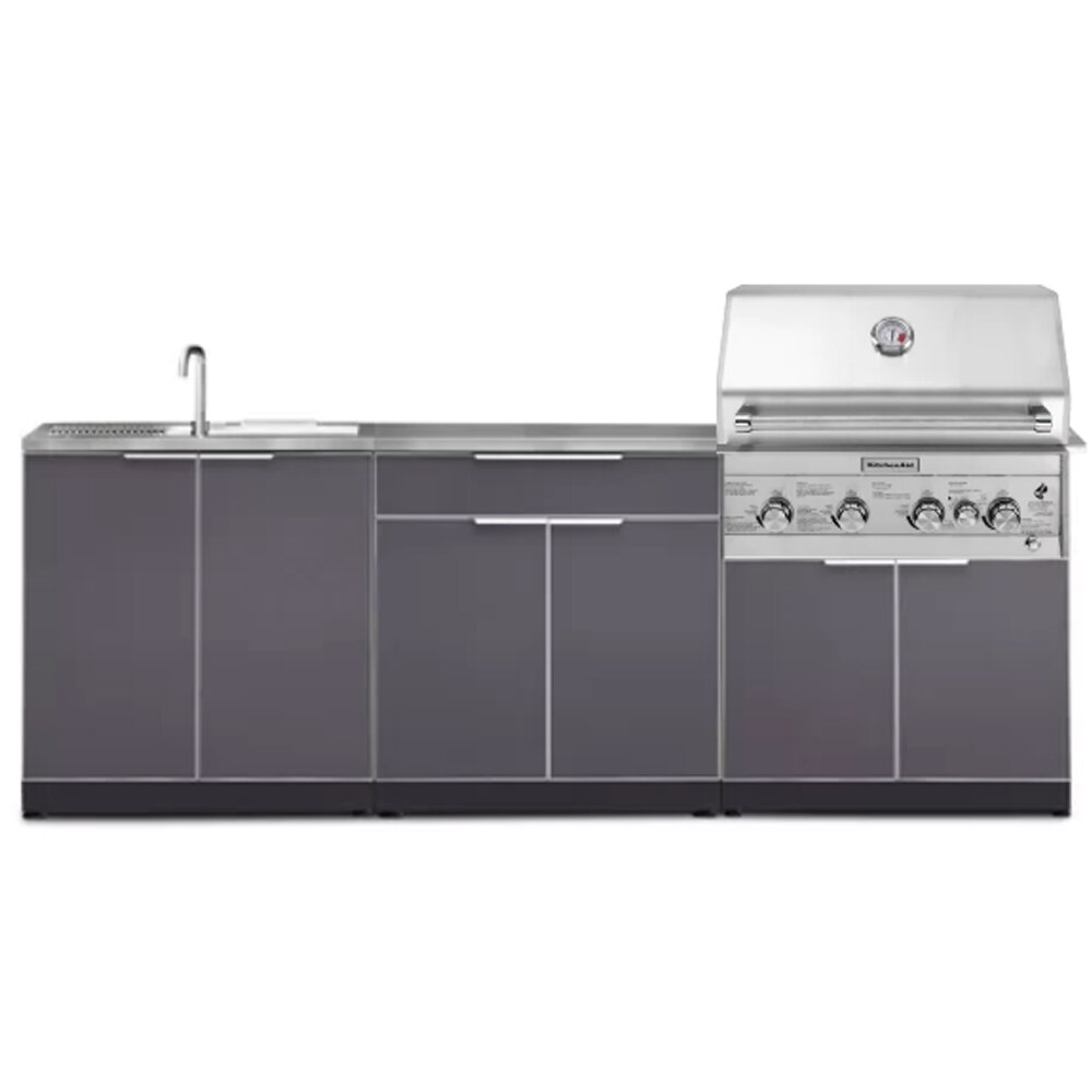 Newage Products 97 3 Piece Modular Outdoor Kitchen With 4 Burner Kitchenaid Grill And Sink Reviews