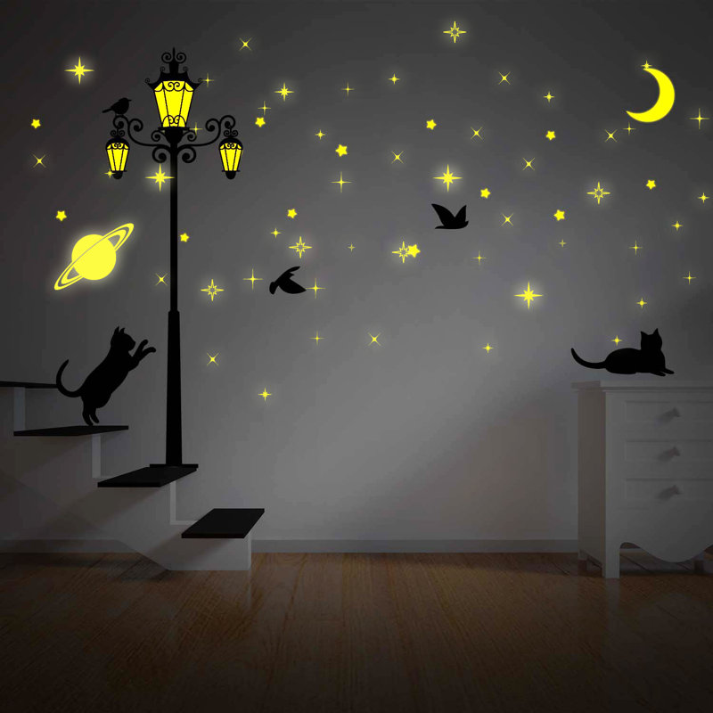 Ebern Designs Moon And Stars Glow In Dark Street Light Wall Decal Reviews Wayfair