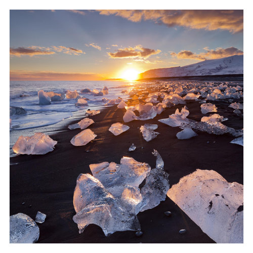 Ice Chunks on Beach in Iceland 3.36m x 3.36m Textured Matt Peel & Stick Wall Mural East Urban Home