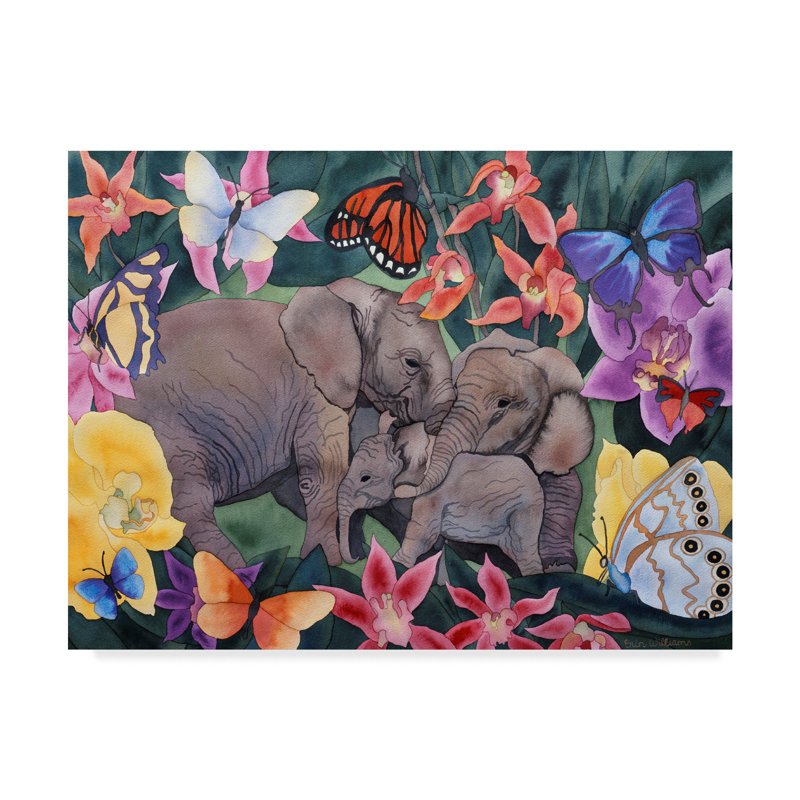 Trademark Art Elephants And Butterflies Watercolor Painting