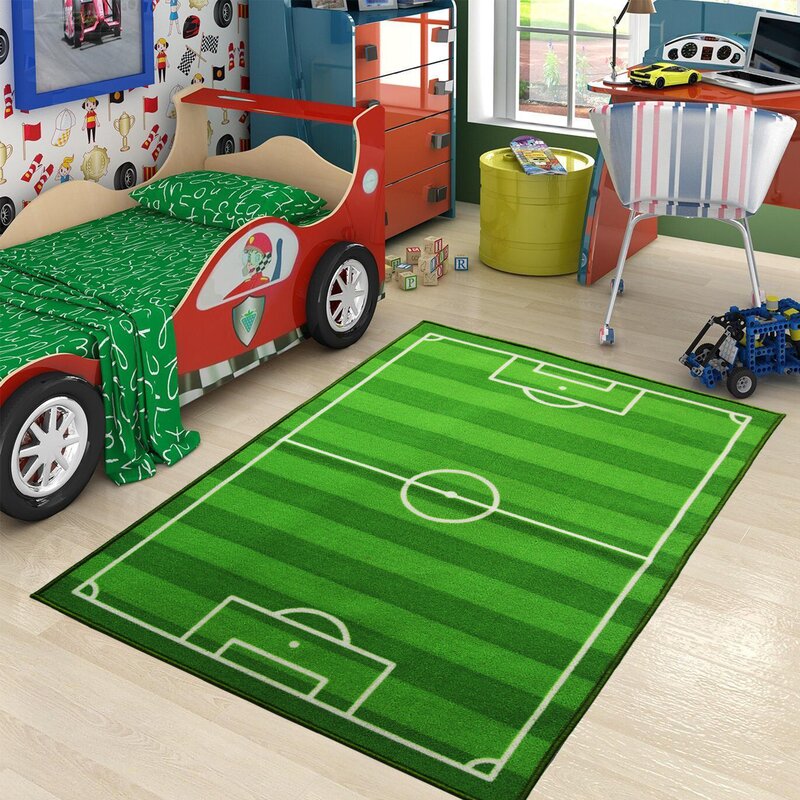 Isabelle & Max Forest Football Pitch Flatweave Green Rug | Wayfair.co.uk