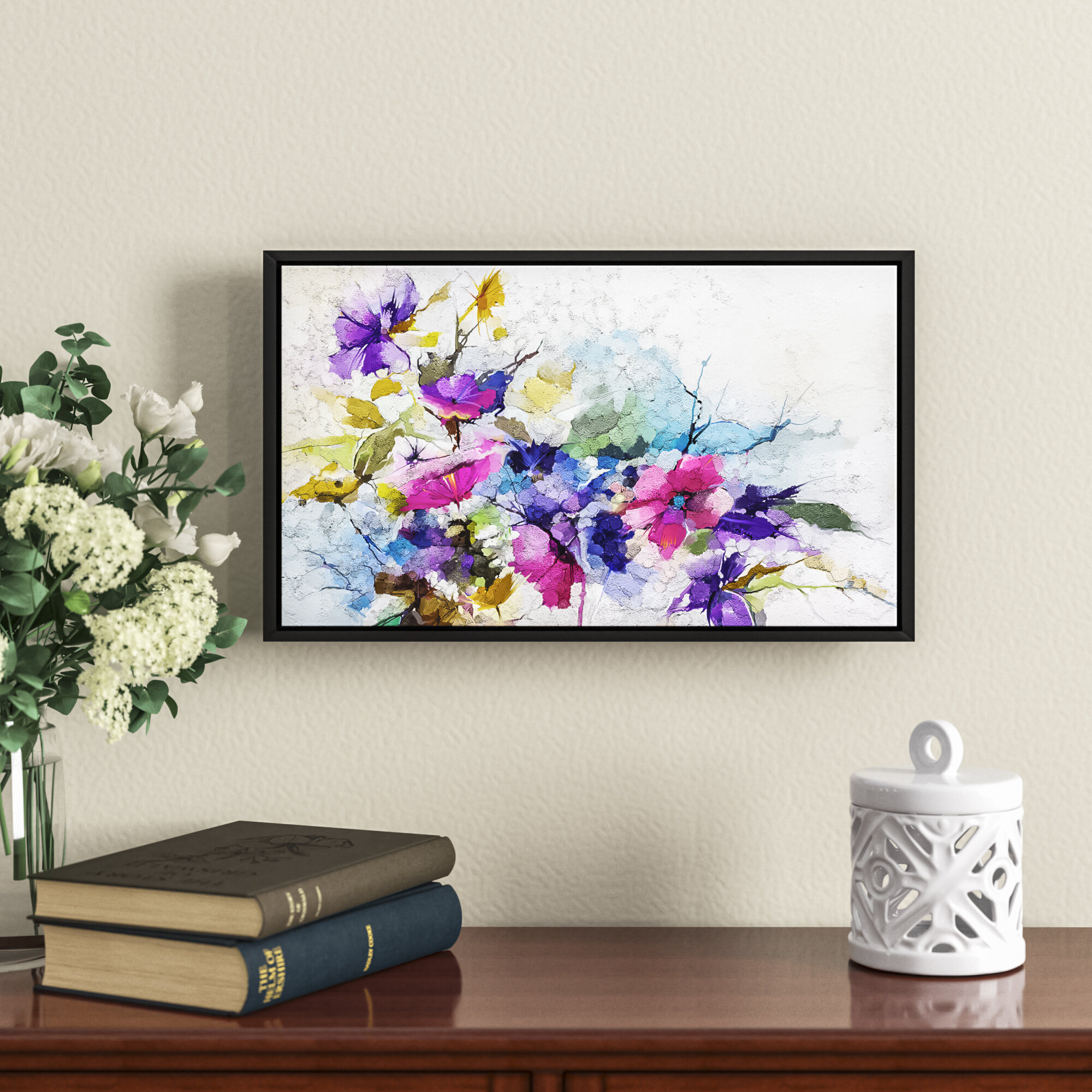 Lark Manor Purple Yellow & Blue Abstract Flower Compostion I - Painting ...