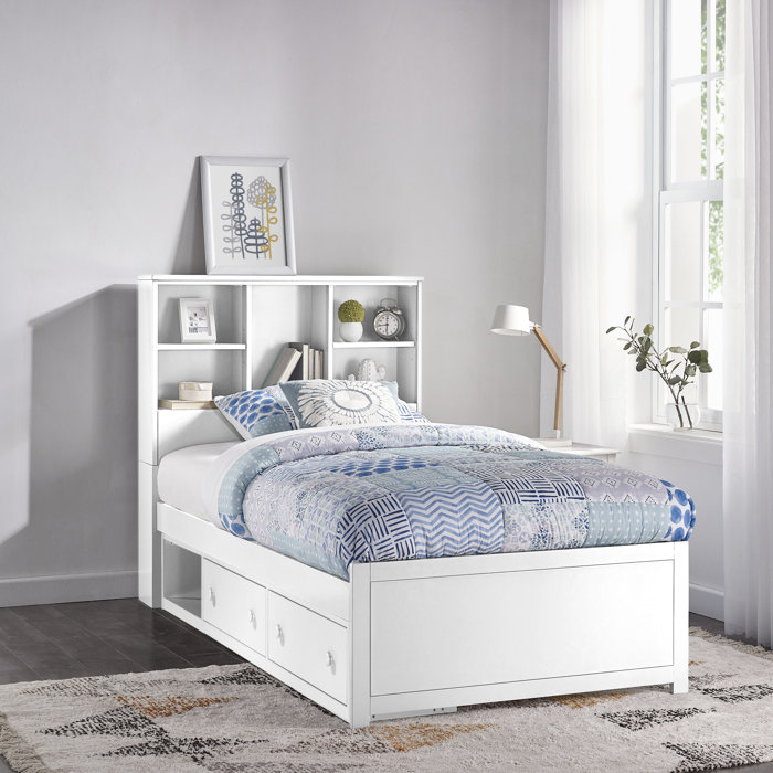 Harriet Bee Caspian Twin Bookcase Bed With Storage Unit Grey