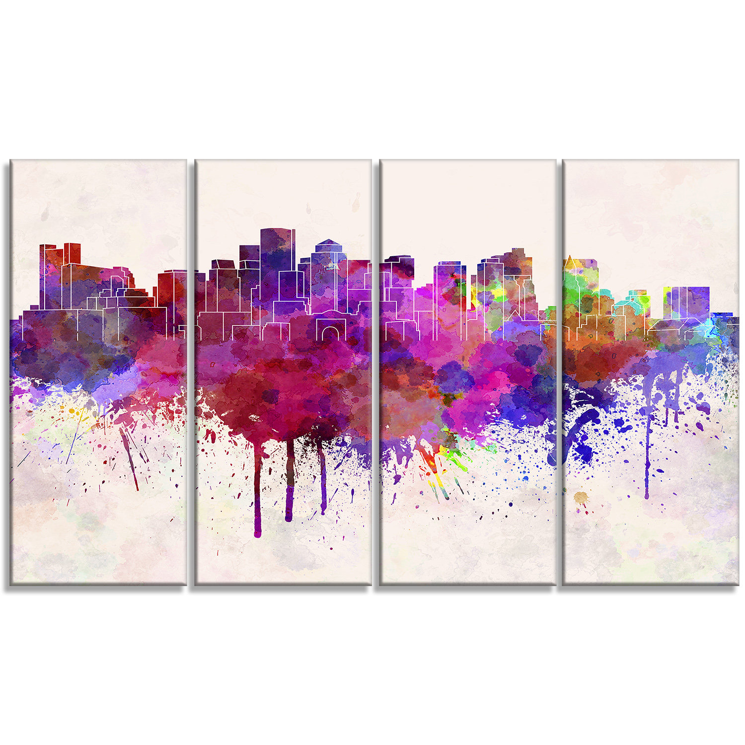 Designart Boston Skyline Cityscape 4 Piece Painting Print On Wrapped Canvas Set Wayfair