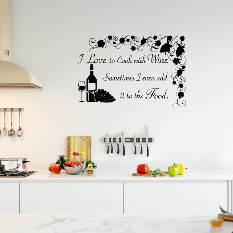Trinx I Love To Cook With Wine Wall Decal Sign - Funny Kitchen Quotes Decor