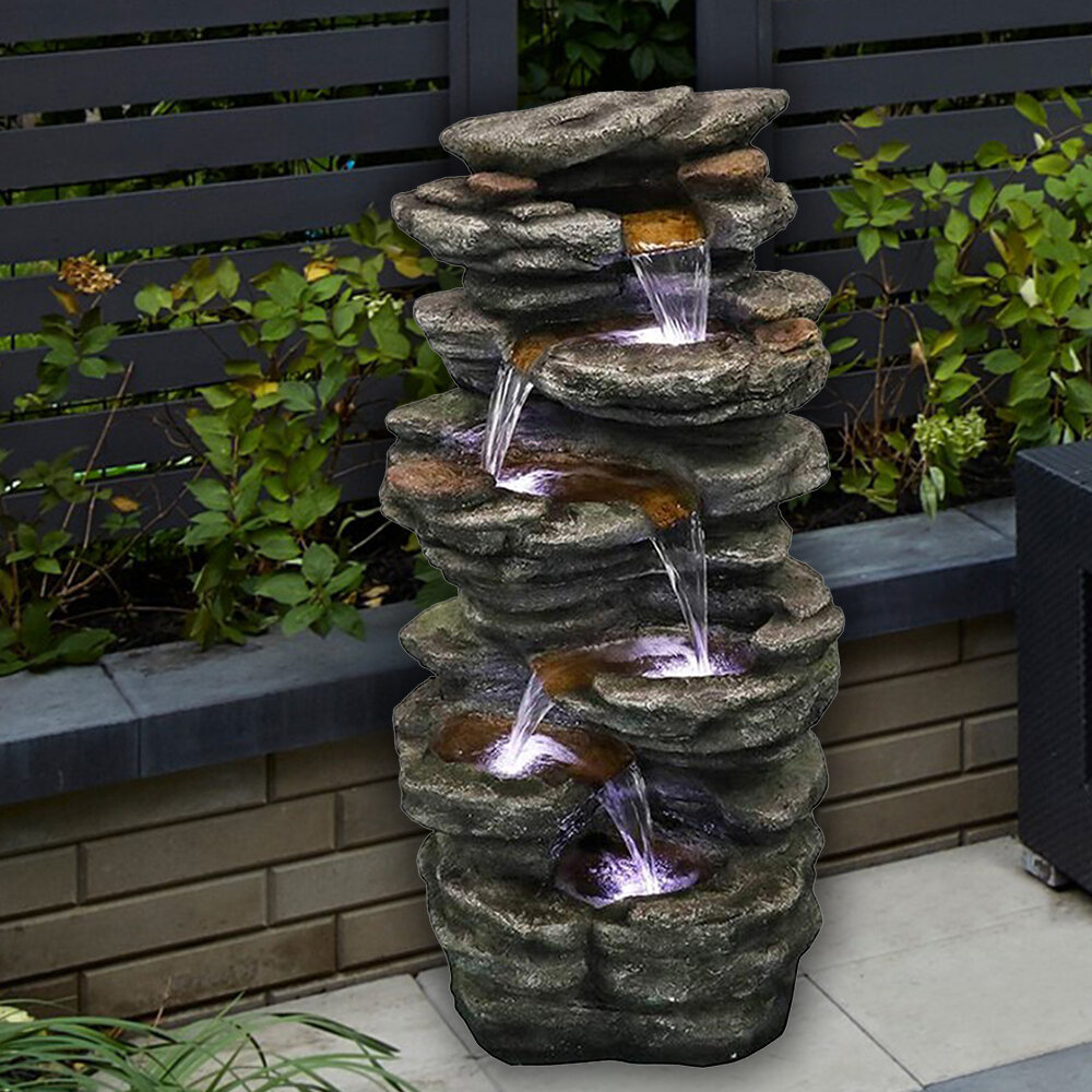 Millwood Pines Cladine Resin Fountain with Light | Wayfair