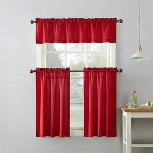 GALA RED APPLES EMBELLISHED CURTAINS AND TOPPER COTTAGE SET 