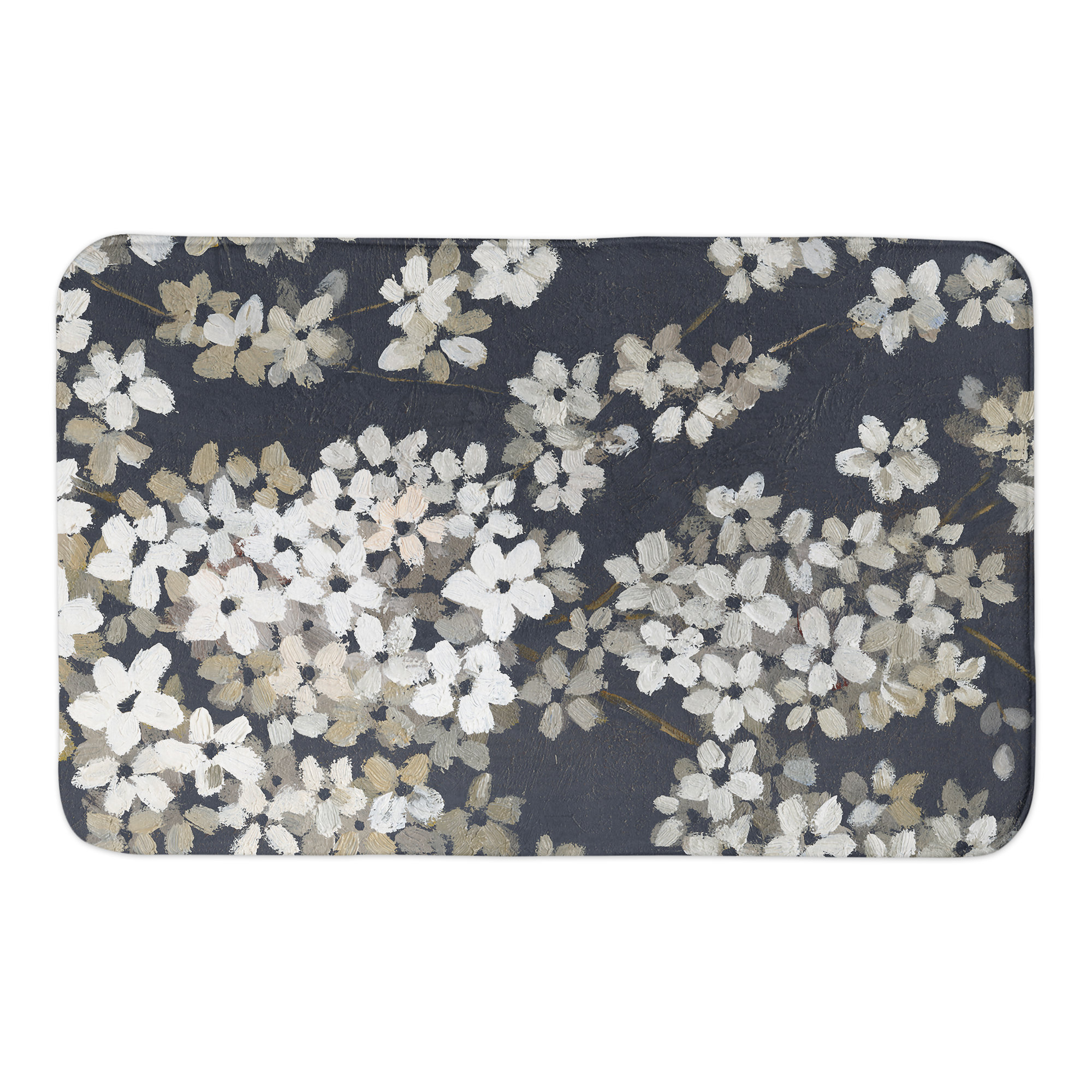 Winston Porter White Blossoms On Navy Bath Mat Wayfair